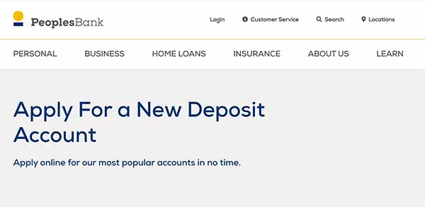 Screenshot with title Apply For a New Deposit Account