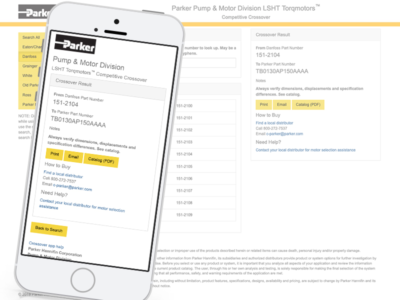 Parker part number crossover app