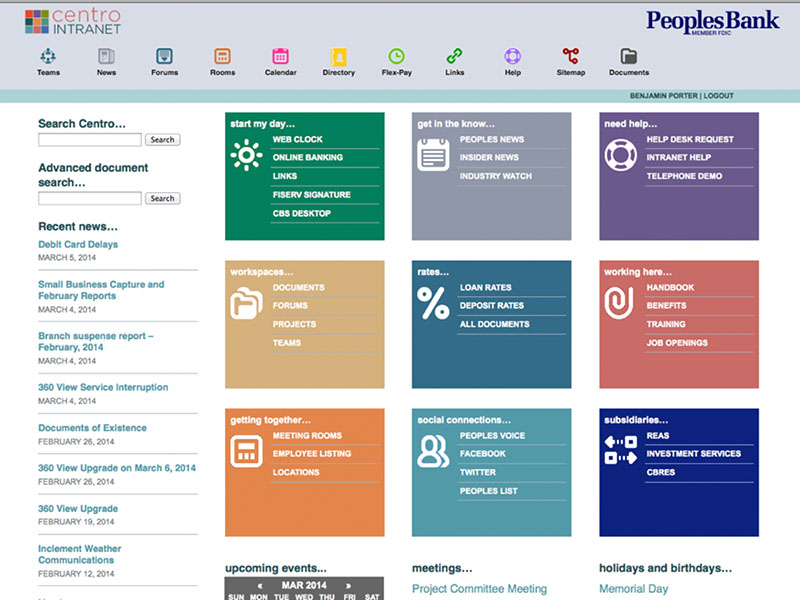 Preview of Peoples Bank intranet site home page